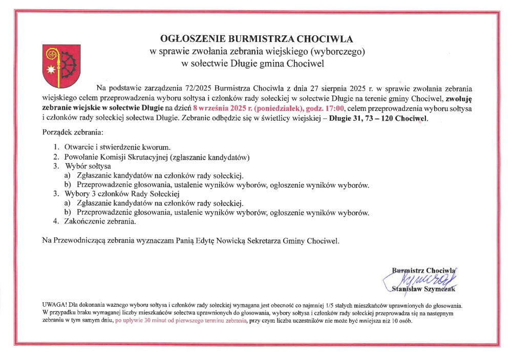 Zebranie wiejskie (wyborcze) w sołectwie Długie